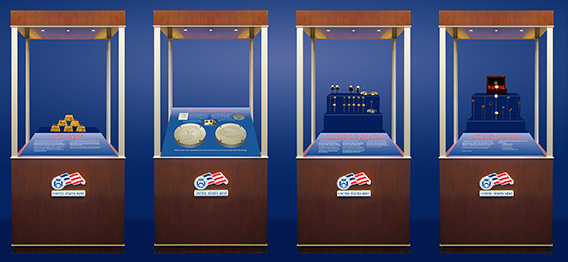 A museum-like, four-phase exhibit showcases the final product and prototype packaging. It also tells the coin's story from its origins in pure 24-karat, 27.4-pound gold bars, obverse and reverse plaster cast digital reproductions of sculptor Augustus Saint-Gaudens’ original ultra high relief design, and feasibility and progression strikes and dies, and the perfected ultra high relief version of what many have called the most beautiful coin ever minted -- the 1907 Double Eagle.